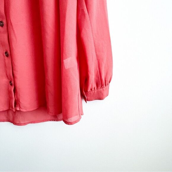 MINKPINK Blouse Semi-Sheer Pink Button Up Shirt Long Sleeved Top Women's M - Picture 3 of 8